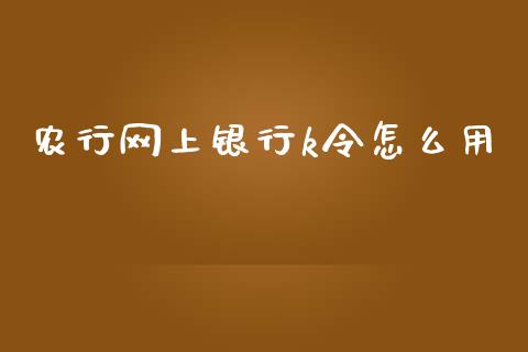 农行网上银行k令怎么用_https://m.15771688.com_期货手续费_第1张