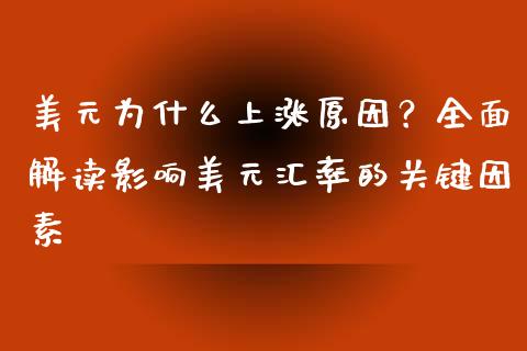 美元为什么上涨原因？全面解读影响美元汇率的关键因素_https://m.15771688.com_美国道指_第1张