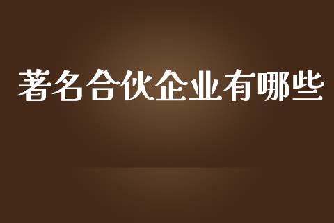著名合伙企业有哪些_https://m.15771688.com_道指实时行情_第1张