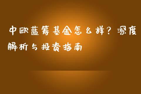 中欧蓝筹基金怎么样？深度解析与投资指南_https://m.15771688.com_期货开户_第1张
