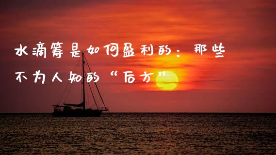 水滴筹是如何盈利的：那些不为人知的“后方”_https://m.15771688.com_期货开户_第1张