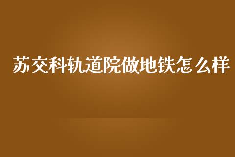 苏交科轨道院做地铁怎么样_https://m.15771688.com_美国道指_第1张