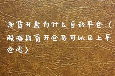 期货开盘为什么自动平仓（股指期货开仓后可以马上平仓吗）_https://m.15771688.com_期货手续费_第1张