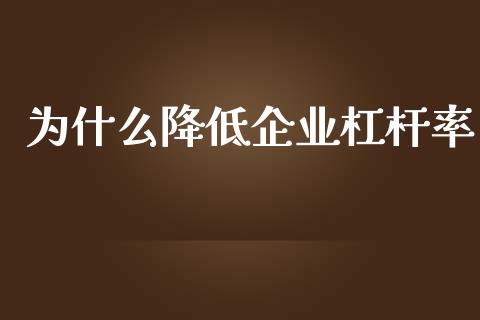 为什么降低企业杠杆率_https://m.15771688.com_期货手续费_第1张