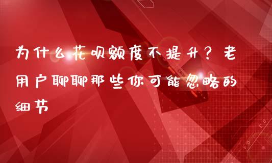 为什么花呗额度不提升？老用户聊聊那些你可能忽略的细节_https://m.15771688.com_期货手续费_第1张