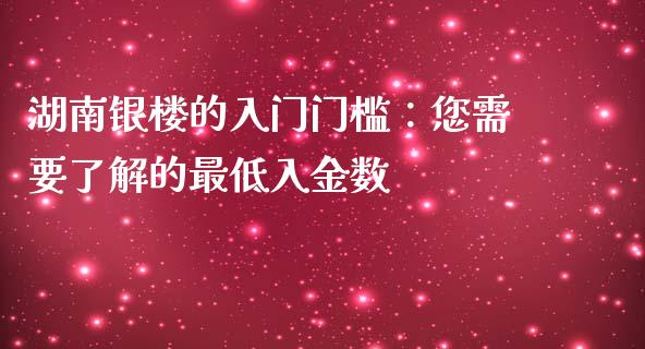 湖南银楼的入门门槛：您需要了解的最低入金数_https://m.15771688.com_期货开户_第1张
