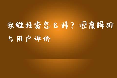 容维投资怎么样？深度解析与用户评价_https://m.15771688.com_道指实时行情_第1张